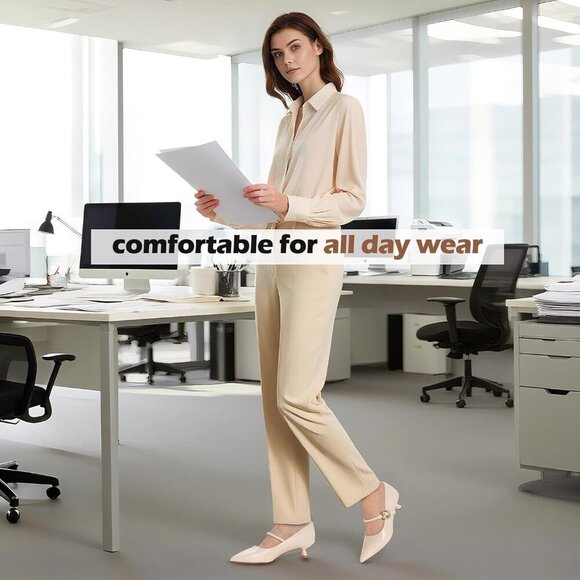 🆕Women's Beige Vintage Pointed Slip On Pumps  Mary Jane Low Kitten Heel Shoes - Picture 6 of 8